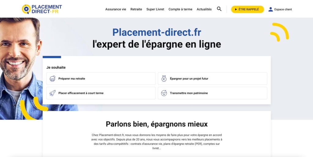 Aperçu de la page d'accueil du site internet Placement-direct.fr