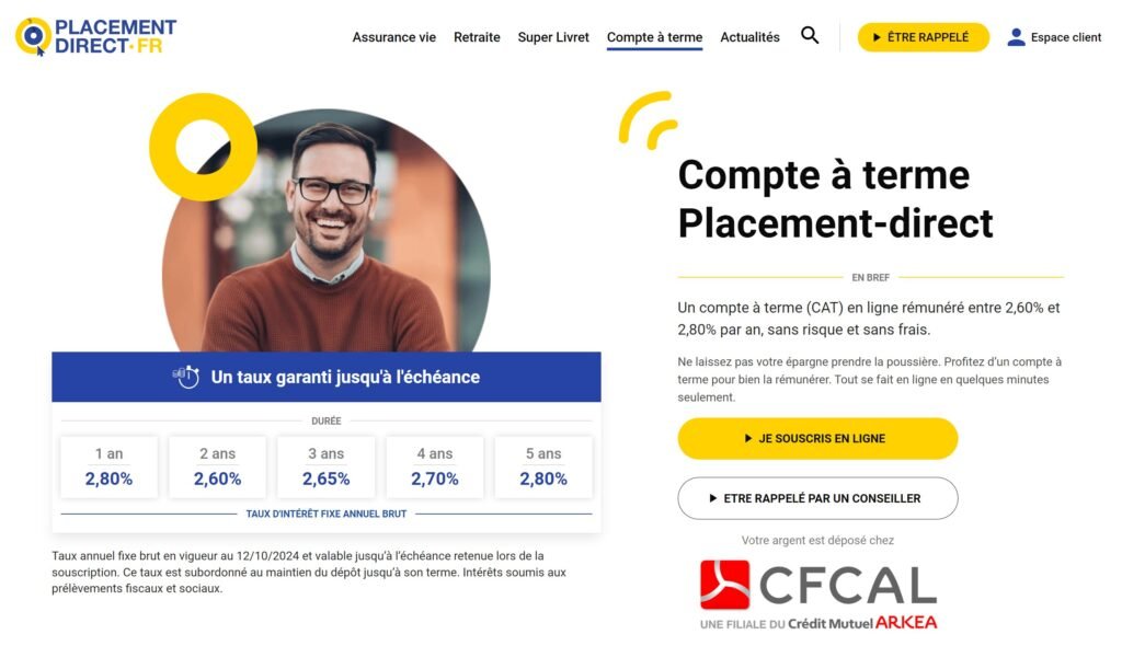 Aperçu du compte à terme sur le site de Placement-direct