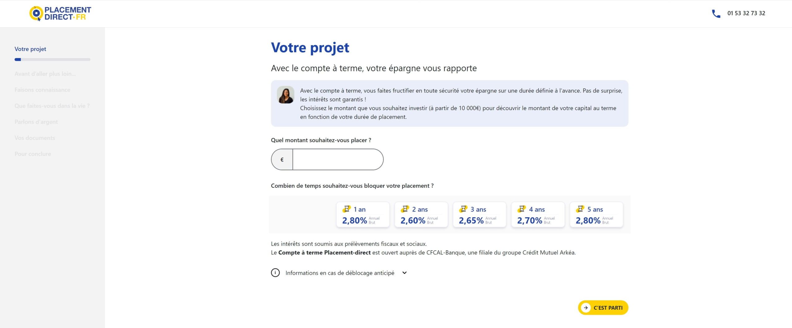 Interface de souscription du compte à terme Placement-direct