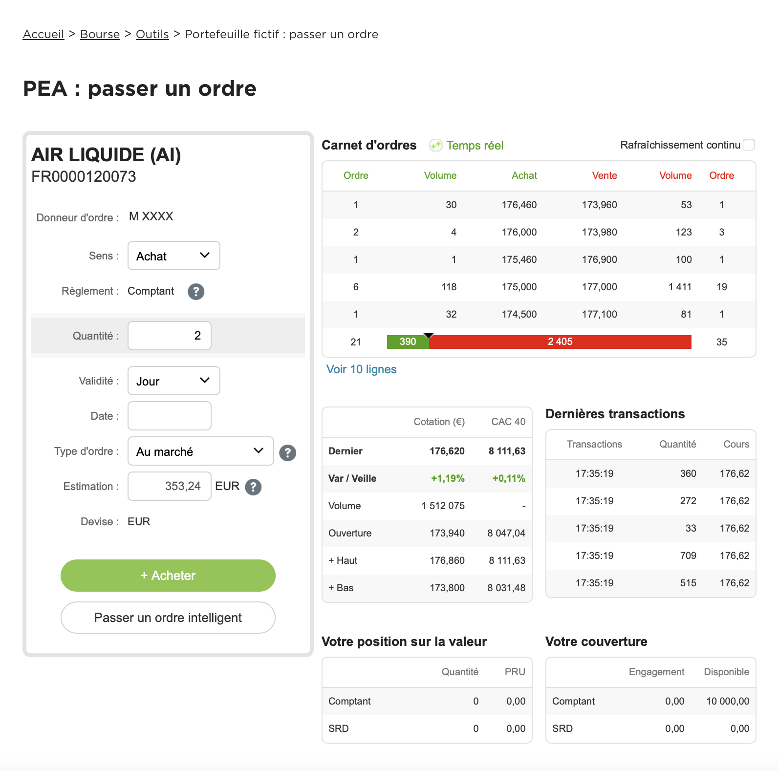 Passer un ordre sur un PEA Fortuneo