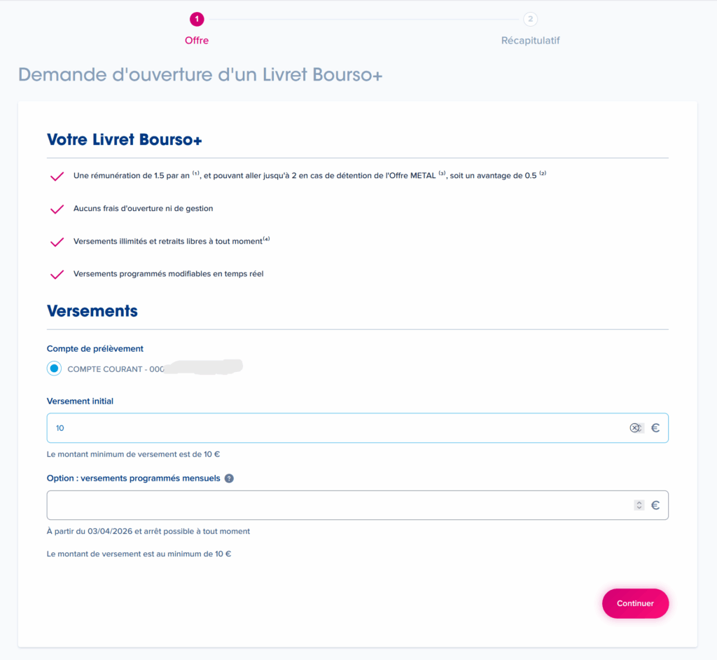 Etape 1 ouverture livret Bourso+