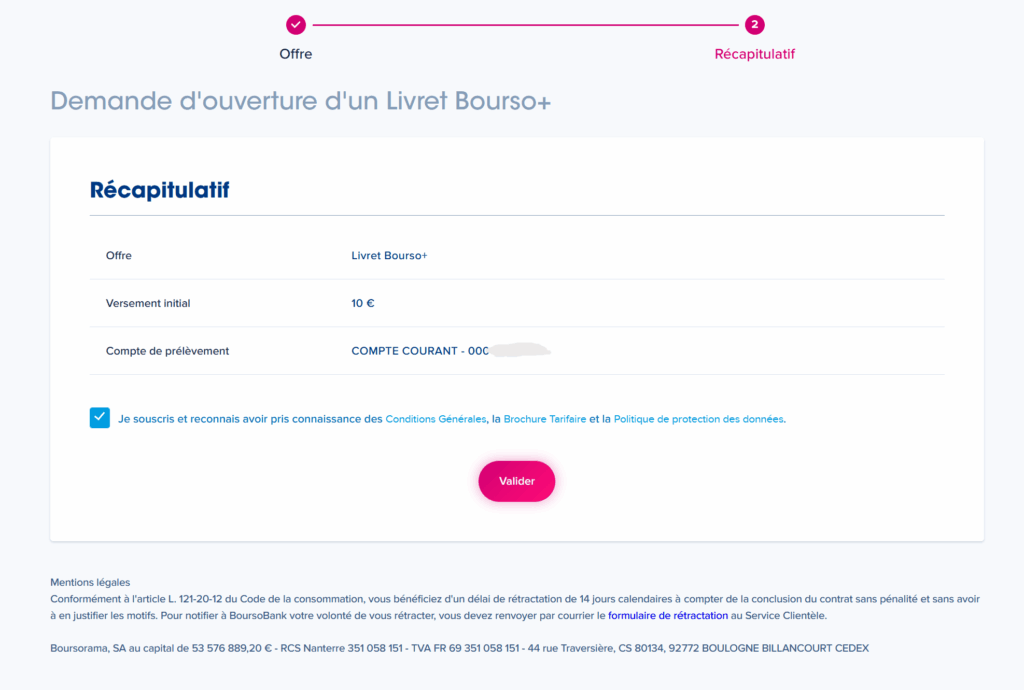 Etape 2 ouverture livret Bourso+