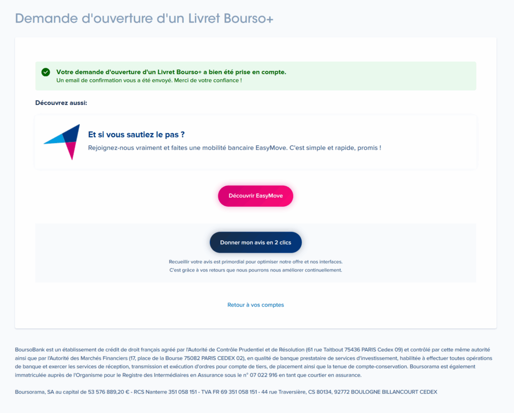 Etape 3 ouverture livret Bourso+