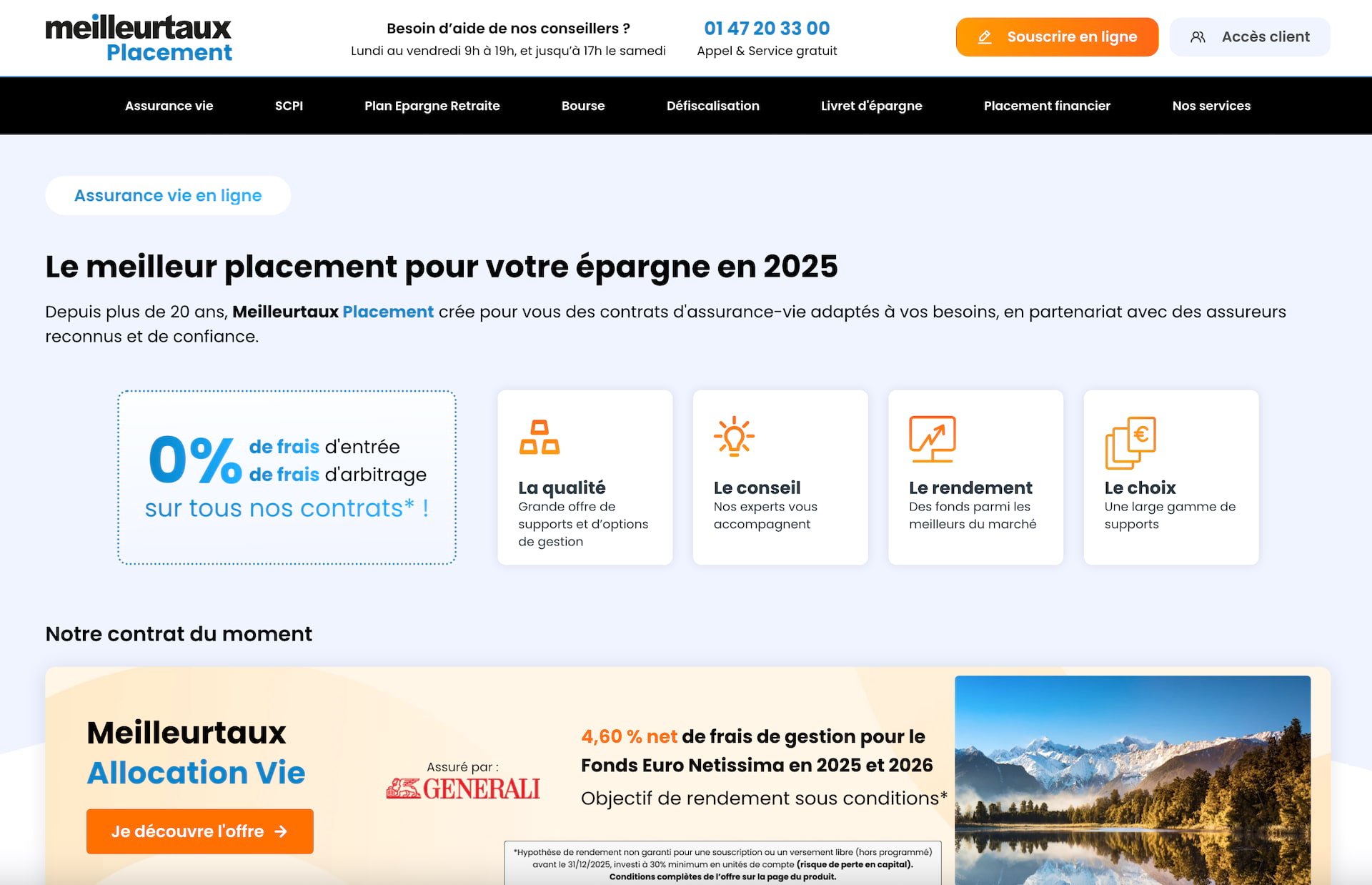 Aperçu du site de Meilleurtaux Placement