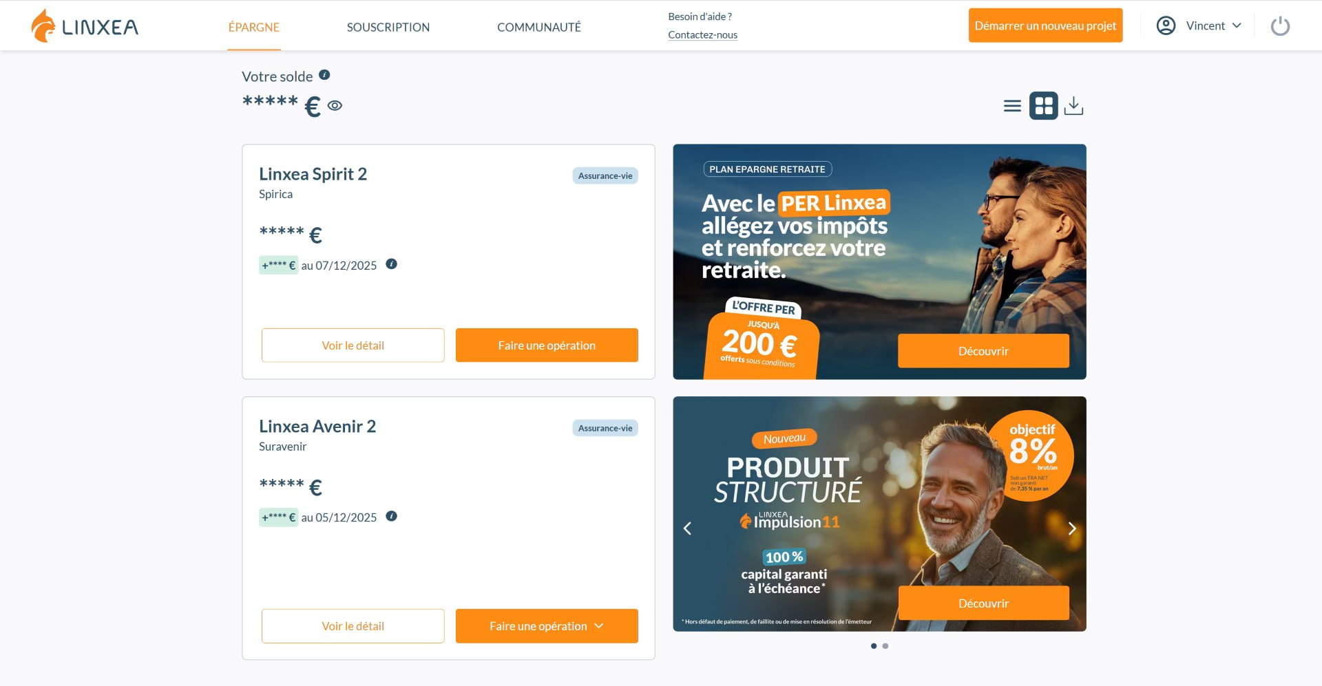 Espace client chez Linxea